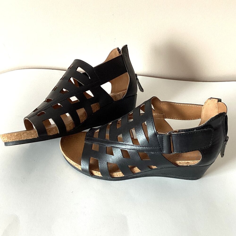 Mootsies Tootsies Tegan Women's Black Wedge Sandals Size 5.1/5 M